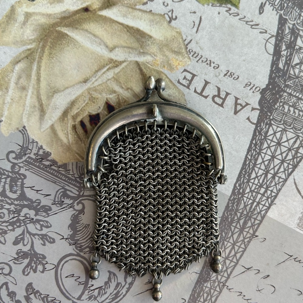 GERMAN SILVER VICTORIAN ART NOUVEAU chatelain purse - Picture 2 of 4